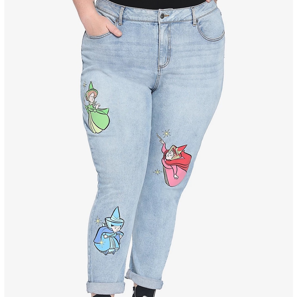 Hot Topic Blue Disney Fan  Denim fairies Mom High Tise Jeans Plus Size 16